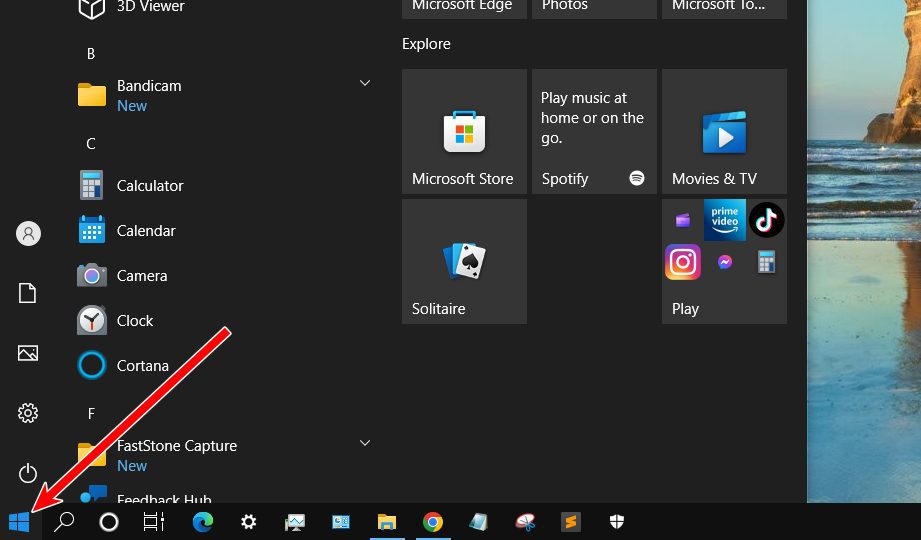 Click the Windows icon