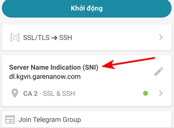 Bấm vào Server Name Indication (SNI)