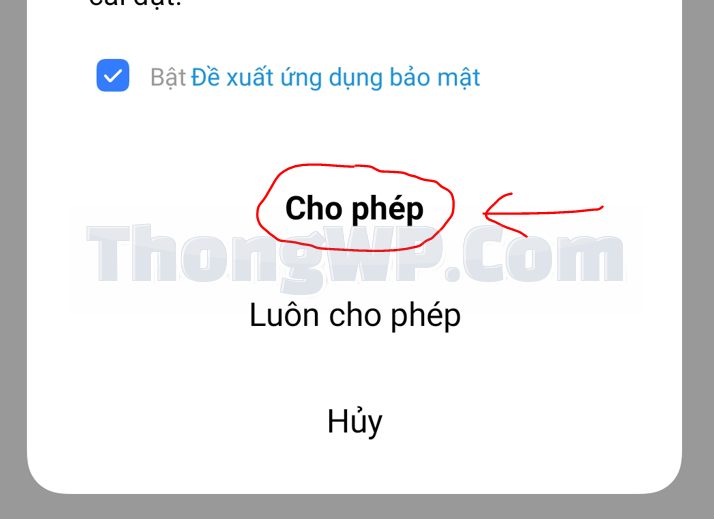 Cho phép cài đặt ứng dụng