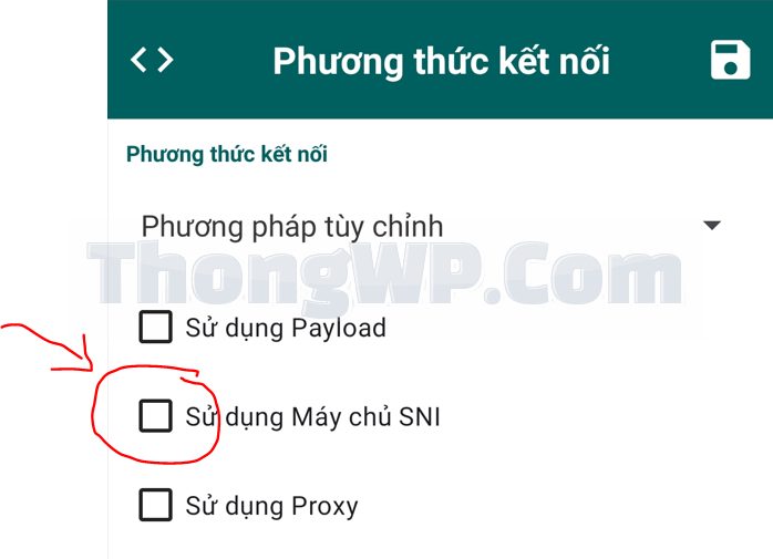 Chọn Sử dụng máy chủ SNI